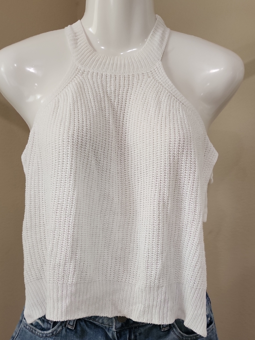White Knit Halter Tank Top - Brand: